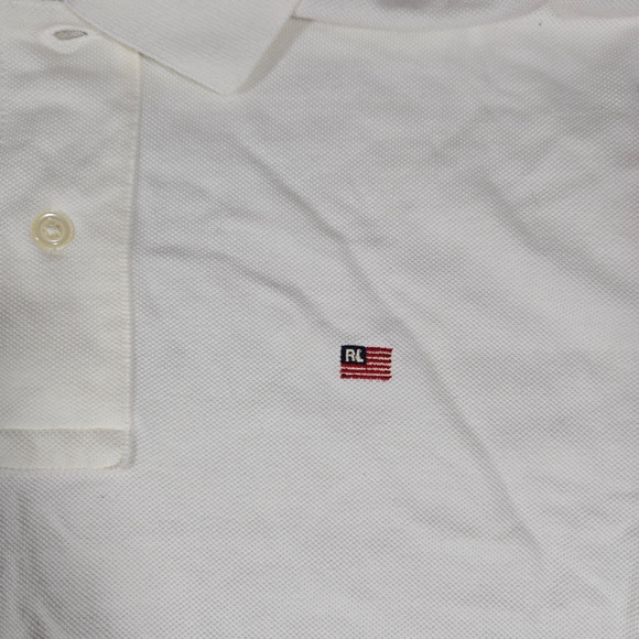 Polo Ralph Lauren Men’s M Polo Shirt White Flag Logo Vintage Patriotic USA July - Picture 2 of 6
